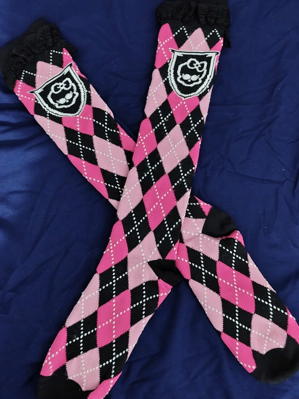 NWOT Hot Topic Nonster High  Argyle Knee-High Socks With Ruffle